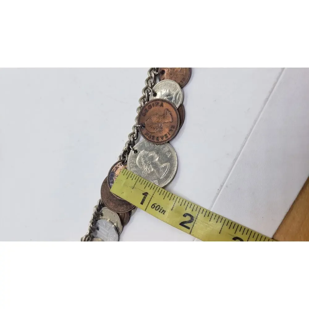 Vintage Coin Charm Bracelet Souvenir Mixed Coins Queen Elizabeth Regina Collect - Picture 11 of 11